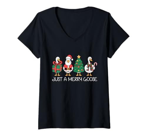 Damen Just A Merry Goose Lustiges Weihnachtsparty T-Shirt mit V-Ausschnitt Damen Just A Merry Goose Lustiges Weihnachtsparty T-Shirt mit V-Ausschnitt von Christmas Honk
