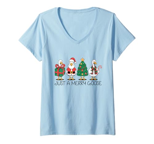 Damen Just A Merry Goose Lustiges Weihnachtsparty T-Shirt mit V-Ausschnitt Damen Just A Merry Goose Lustiges Weihnachtsparty T-Shirt mit V-Ausschnitt von Christmas Honk