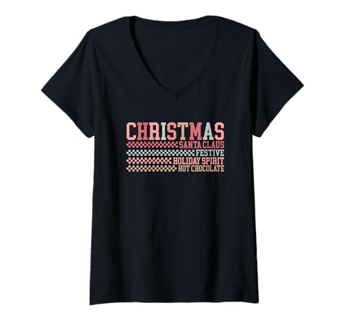 Damen Weihnachtsmann Festlich Urlaub Geist Heiße Schokolade T-Shirt mit V-Ausschnitt Damen Weihnachtsmann Festlich Urlaub Geist Heiße Schokolade T-Shirt mit V-Ausschnitt von Christmas Joyful Santa Claus Festive Holiday Cheer