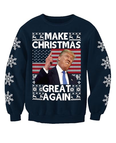 Donald Trump "Make Christmas Great Again" Sweatshirt für Erwachsene Gr. Medium, blau von Christmas Jumpers - Nostalgic