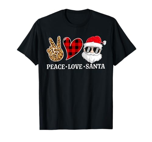 Peace Love Santa Girl Bekleidung, Weihnachten Leopardenmuster Damen T-Shirt von Christmas Leopard Pajamas For Women Clothing Co