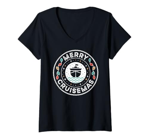 Damen Merry Cruisemas Weihnachtskreuzfahrt, passende Weihnachtslichter für Familien T-Shirt mit V-Ausschnitt von Christmas Lights Family Pajamas Women Men Girl Boy
