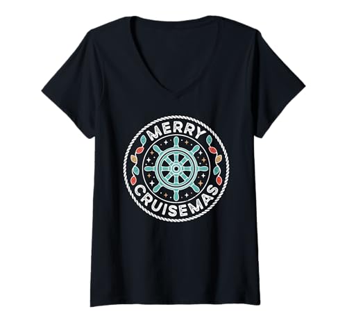Damen Merry Cruisemas Weihnachtskreuzfahrt, passende Weihnachtslichter für Familien T-Shirt mit V-Ausschnitt von Christmas Lights Family Pajamas Women Men Girl Boy