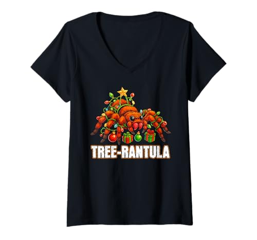 Damen Tree-rantula Tarantel Spinne für Weihnachtsbaum T-Shirt mit V-Ausschnitt Damen Tree-rantula Tarantel Spinne für Weihnachtsbaum T-Shirt mit V-Ausschnitt von Christmas Lights Tarantula Festive Xmas Holiday