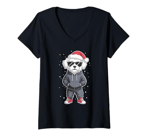 Damen Weihnachtsmalteser Weihnachtsmann Hund T-Shirt mit V-Ausschnitt Damen Weihnachtsmalteser Weihnachtsmann Hund T-Shirt mit V-Ausschnitt von Christmas Maltese Santa Pajamas