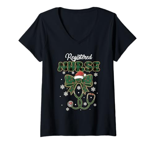 Damen Coquette Bow Stethoskop Weihnachten Registrierte Krankenschwester RN T-Shirt mit V-Ausschnitt Damen Coquette Bow Stethoskop Weihnachten Registrierte Krankenschwester RN T-Shirt mit V-Ausschnitt von Christmas Nurse Coquette Bow Stethoscope