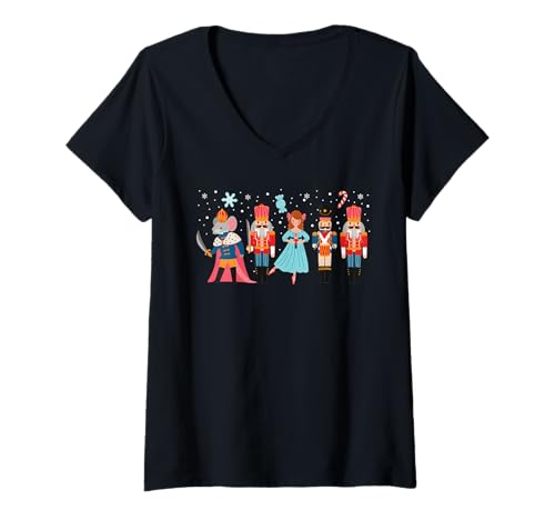 Damen Nussknacker Ratte Maus König Soldat Prinzessin Ballett Weihnachten T-Shirt mit V-Ausschnitt Damen Nussknacker Ratte Maus König Soldat Prinzessin Ballett Weihnachten T-Shirt mit V-Ausschnitt von Christmas Nutcracker Ballet Prince Mouse Apparel