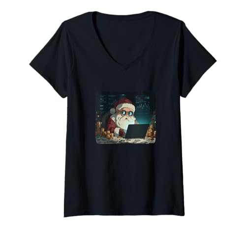 Damen Cash Weihnachtskostüm für Weihnachtsmann Stimmungsliebhaber T-Shirt mit V-Ausschnitt von Christmas Outfit
