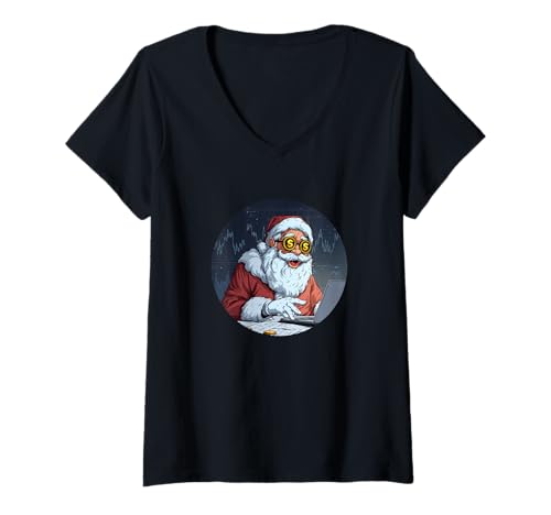 Damen Cash and Money Weihnachtsmann Kostüm für Jungen und Mädchen T-Shirt mit V-Ausschnitt von Christmas Outfit