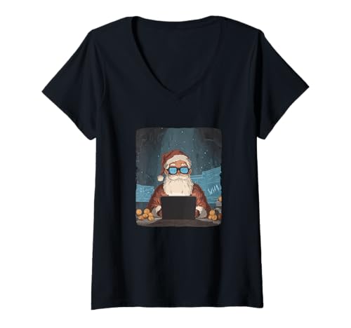 Damen Lustiges Business Weihnachtsmann Kostüm für Weihnachtsstimmung T-Shirt mit V-Ausschnitt von Christmas Outfit