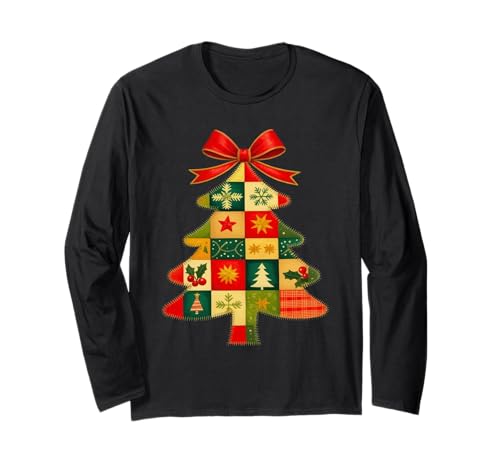 Family Christmas Patchwork Tree Holiday Xmas Vibes Men Women Langarmshirt von Christmas Patchwork Tree Xmas Family Pajamas Fun