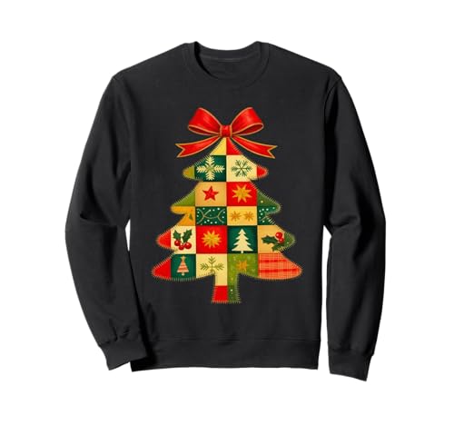 Family Christmas Patchwork Tree Holiday Xmas Vibes Men Women Sweatshirt von Christmas Patchwork Tree Xmas Family Pajamas Fun