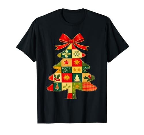 Family Christmas Patchwork Tree Holiday Xmas Vibes Men Women T-Shirt von Christmas Patchwork Tree Xmas Family Pajamas Fun