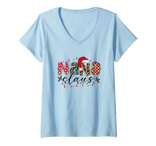 Damen Weihnachten Nana Claus T-Shirt mit V-Ausschnitt Damen Weihnachten Nana Claus T-Shirt mit V-Ausschnitt von Christmas Phiz