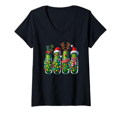 Damen Weihnachten - Essiggurken - Gurken T-Shirt mit V-Ausschnitt Damen Weihnachten - Essiggurken - Gurken T-Shirt mit V-Ausschnitt von Christmas Pickles