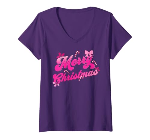 Damen Frohe Weihnachten Sassy Pink Xmas Süße Feiertage Bösewicht T-Shirt mit V-Ausschnitt Damen Frohe Weihnachten Sassy Pink Xmas Süße Feiertage Bösewicht T-Shirt mit V-Ausschnitt von Christmas Pink Kawaii XMAS Baddie Aesthetic Design