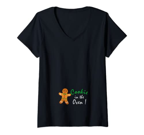 Damen Plätzchen im Ofen Hemd Baby Bump Erste Weihnachten T-Shirt mit V-Ausschnitt von Christmas Pregnancy Announcement Shirts