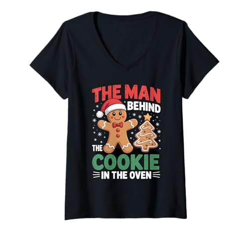 Damen Mann hinter dem Plätzchen im Ofen Weihnachten, Schwangerschaft, werdender Vater T-Shirt mit V-Ausschnitt Damen Mann hinter dem Plätzchen im Ofen Weihnachten, Schwangerschaft, werdender Vater T-Shirt mit V-Ausschnitt von Christmas Pregnancy Promoted To Dad Until For Men