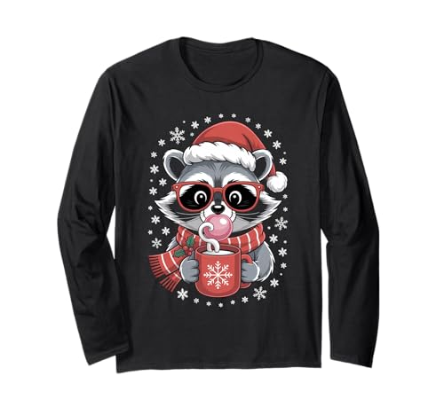 Lustiger Waschbär in roter Brille für Herren, Damen, Kinder Langarmshirt von Christmas Raccoon Apparel