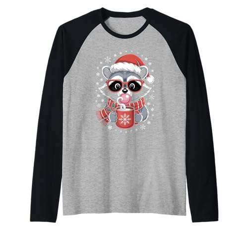 Lustiger Waschbär in roter Brille für Herren, Damen, Kinder Raglan von Christmas Raccoon Apparel