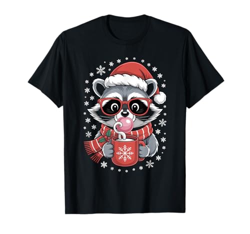Lustiger Waschbär in roter Brille für Herren, Damen, Kinder T-Shirt von Christmas Raccoon Apparel