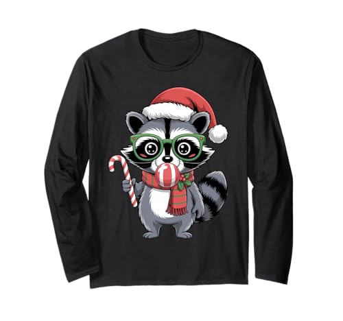 Süßer Weihnachtswaschbär in roter Brille Bubble Herren Damen Kinder Langarmshirt von Christmas Raccoon Apparel