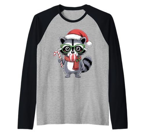 Süßer Weihnachtswaschbär in roter Brille Bubble Herren Damen Kinder Raglan von Christmas Raccoon Apparel