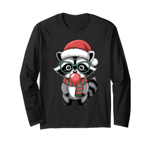 Weihnachtlicher Waschbär in grüner Brille Bubble Herren Damen Kinder Langarmshirt von Christmas Raccoon Apparel