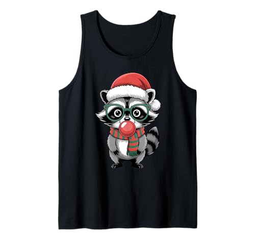 Weihnachtlicher Waschbär in grüner Brille Bubble Herren Damen Kinder Tank Top von Christmas Raccoon Apparel