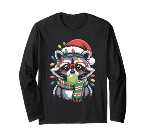 Weihnachtlicher Waschbär in roter Brille Bubble Herren Damen Kinder Langarmshirt von Christmas Raccoon Apparel