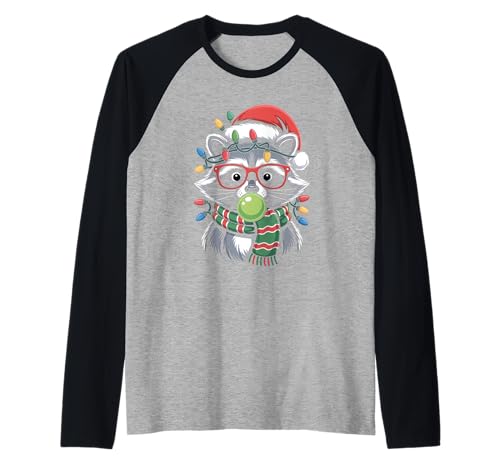 Weihnachtlicher Waschbär in roter Brille Bubble Herren Damen Kinder Raglan von Christmas Raccoon Apparel