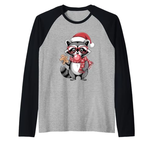 Weihnachtlicher Waschbär in roter Brille Bubble Herren Damen Kinder Xmas Raglan von Christmas Raccoon Apparel