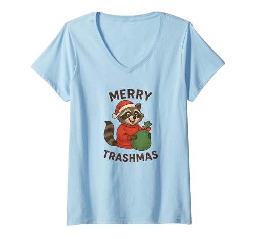 Damen Lustiger Weihnachtswaschbär, fröhliche Trashmas-Waschbär-Weihnachtsfeiertage T-Shirt mit V-Ausschnitt Damen Lustiger Weihnachtswaschbär, fröhliche Trashmas-Waschbär-Weihnachtsfeiertage T-Shirt mit V-Ausschnitt von Christmas Raccoon Merch