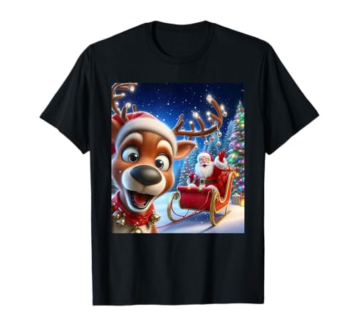 Lustiges Selfie Rentier Weihnachtsmann Weihnachten Herren Damen Kinder T-Shirt von Christmas Reindeer Santa Sleigh Outfit Boy Girl