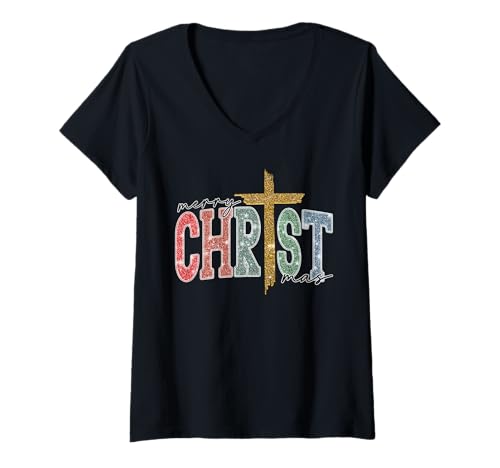 Damen Frohe Weihnachten Christlicher Religiöser Jesus für Männer, Frauen, Kinder T-Shirt mit V-Ausschnitt von Christmas Religious Men Women Apparel Clothes Idea