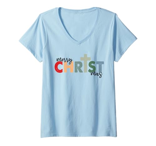 Damen Religiöse Frohe Weihnachten Christliche Männer Frauen Kinder Xmas T-Shirt mit V-Ausschnitt von Christmas Religious Men Women Apparel Clothes Idea