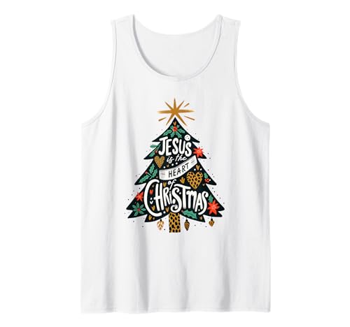 Jesus Christlicher Weihnachtsbaum Männer Frauen Kinder Xmas Religiös Tank Top von Christmas Religious Men Women Apparel Clothes Idea