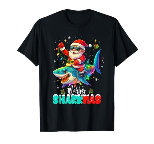 Weihnachtsmann Reitender Hai Weihnachten Jungen Merry Sharkmas Xmas T-Shirt Weihnachtsmann Reitender Hai Weihnachten Jungen Merry Sharkmas Xmas T-Shirt von Christmas Santa Boys Men Girls Xmas Squad Gifts