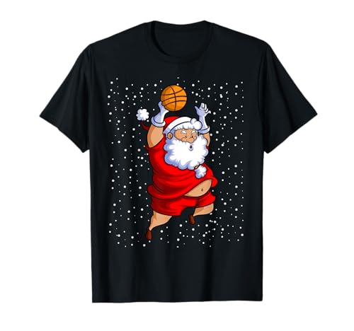 Basketball Weihnachten Shirt Herren Jungen Basketball Weihnachtsmann T-Shirt von Christmas Santa Claus Dunking A Basketball Gifts