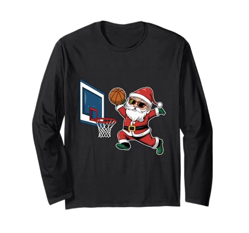 Lustiger Weihnachtsmann Dunking a Basketball Jungen Kinder Langarmshirt von Christmas Santa Claus Dunking basketball Boys Kids