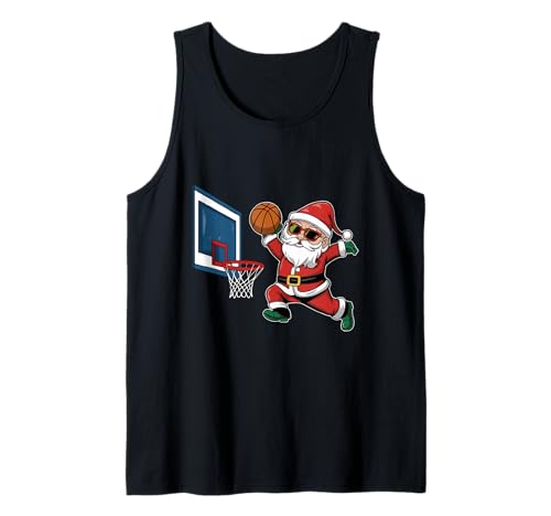 Lustiger Weihnachtsmann Dunking a Basketball Jungen Kinder Tank Top von Christmas Santa Claus Dunking basketball Boys Kids