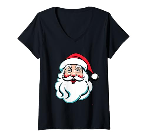 Damen Herren Weihnachtsmann Gesicht Weihnachtsmann Gesichter Xmas T-Shirt mit V-Ausschnitt Damen Herren Weihnachtsmann Gesicht Weihnachtsmann Gesichter Xmas T-Shirt mit V-Ausschnitt von Christmas Santa Gifts Store