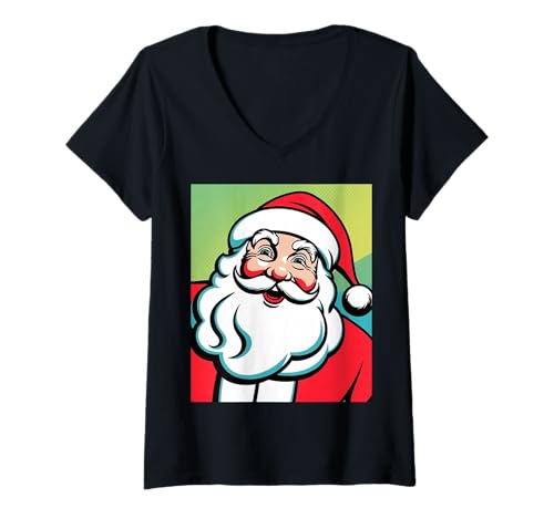 Damen Es ist Weihnachten Santa Happy Xmas Pater Santa Claus T-Shirt mit V-Ausschnitt von Christmas Santa Happy Xmas Humor Store