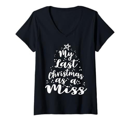 Damen My Last Christmas as a Miss Geschenk Braut Geschenke für Frauen T-Shirt mit V-Ausschnitt von Christmas Shirts by MV&SG