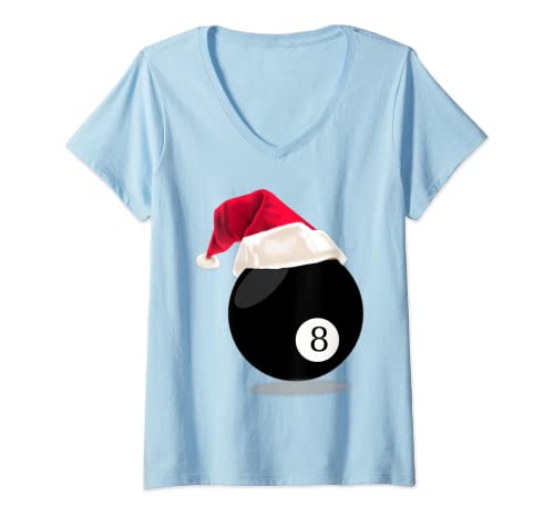 Damen Weihnachts-Shirt für Billard-Poolspieler – Santa Eight Ball T-Shirt mit V-Ausschnitt von Christmas Shirts for Pool Players & Billiard Halls