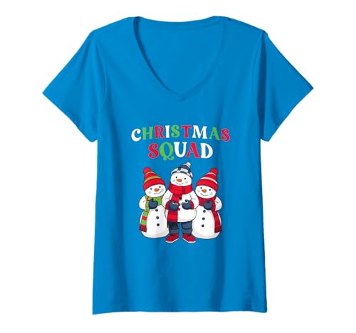 Damen Christmas Squad 2025 Familiengruppe passender Weihnachtspyjama T-Shirt mit V-Ausschnitt von Christmas Squad Family Xmas Group Shirts 2025