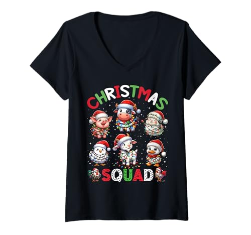 Damen Christmas Squad Bauernhoftiere Familie Matching Xmas T-Shirt mit V-Ausschnitt Damen Christmas Squad Bauernhoftiere Familie Matching Xmas T-Shirt mit V-Ausschnitt von Christmas Squad Wrapped with Christmas Lights