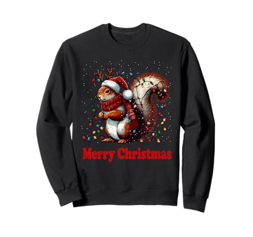 Christmas Squirrel X-mas Holiday Men Women Kids Eichhörnchen Weihnachtslichter Frohe Weihnachten Tier Weihnachten Sweatshirt von Christmas Squirrel X-mas Holiday Men Women Kids