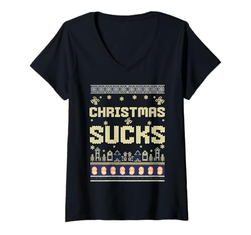Damen Weihnachten ist zum Kotzen Lustiger hässlicher Weihnachtsfeiertag T-Shirt mit V-Ausschnitt Damen Weihnachten ist zum Kotzen Lustiger hässlicher Weihnachtsfeiertag T-Shirt mit V-Ausschnitt von Christmas Sucks Funny Anti Holiday Humor