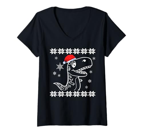 Damen Xmas T-Rex – Weihnachtsmann Dinosaurier Weihnachtsbeleuchtung Urlaub Kostüm T-Shirt mit V-Ausschnitt Damen Xmas T-Rex – Weihnachtsmann Dinosaurier Weihnachtsbeleuchtung Urlaub Kostüm T-Shirt mit V-Ausschnitt von Christmas T-Rex Designs